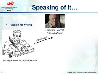 Speaking of it…
21
• Passion for writing
Me, my co-works, my supervisor, …
Scientific Journal
Editor-in-Chief
 