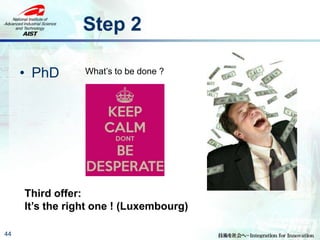 Step 2
44
• PhD What’s to be done ?
Third offer:
It’s the right one ! (Luxembourg)
 
