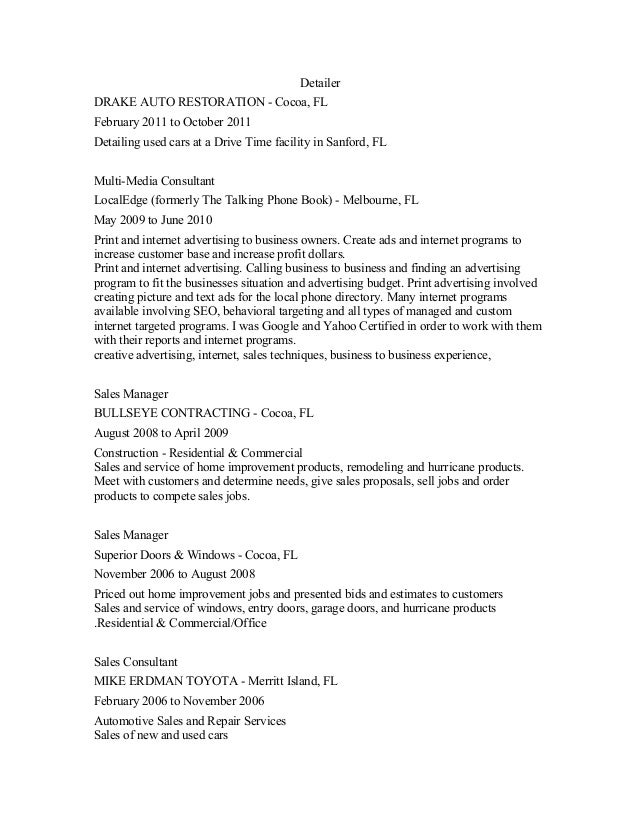 used car sales manager resume