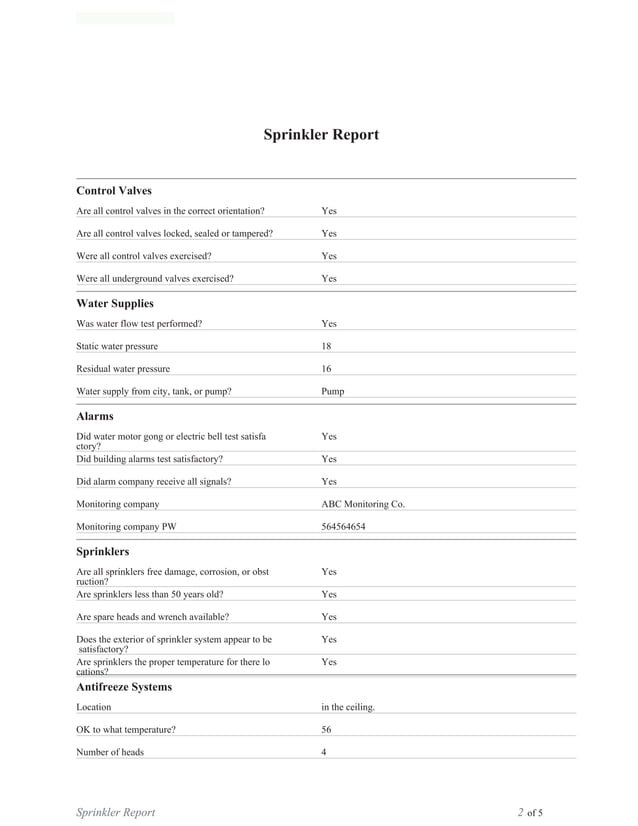 Sprinkler Report Pdf