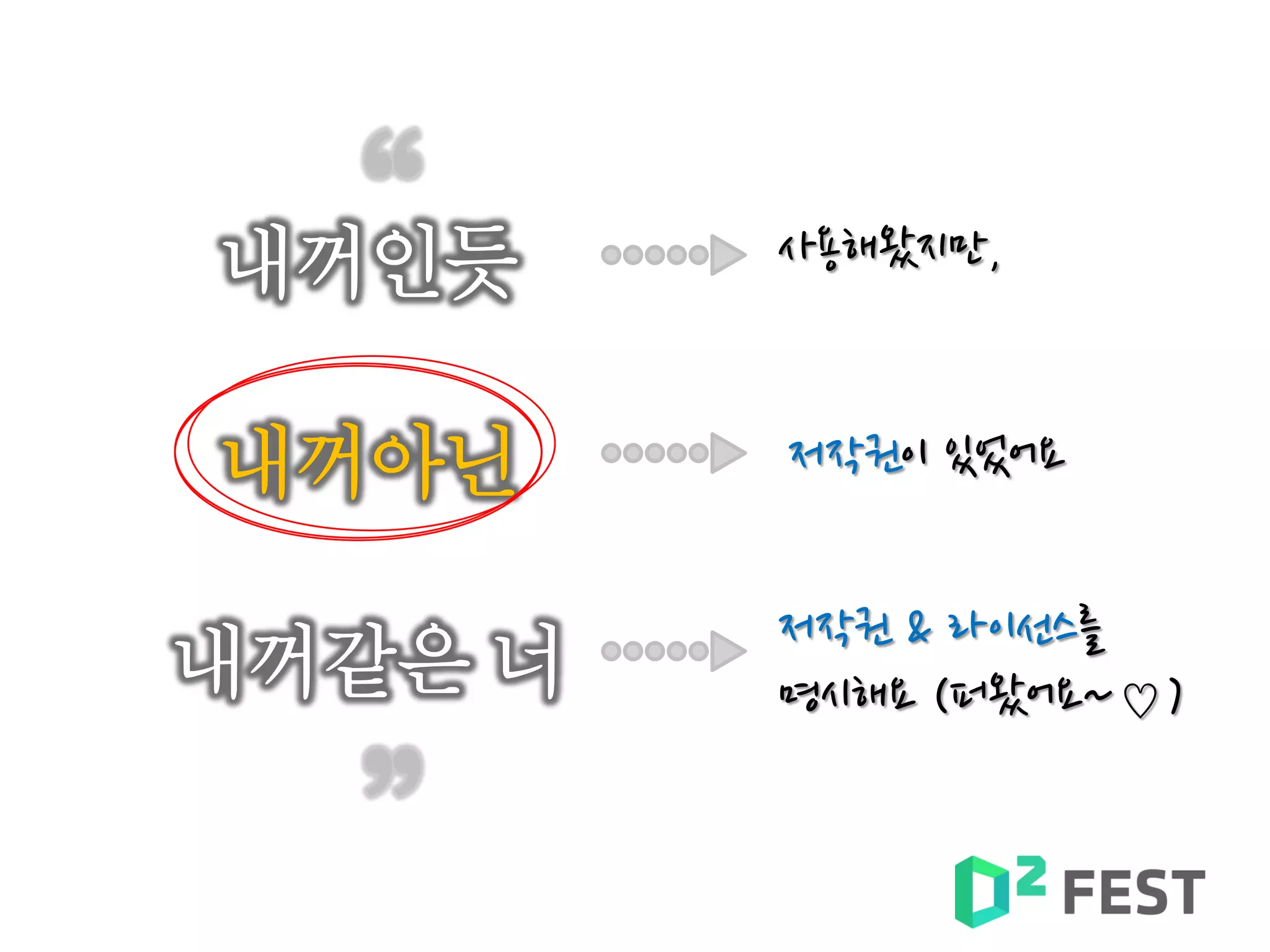 사용해왔지만,
저작권이 있었어요
저작권 & 라이선스를
명시해요 (퍼왔어요~♡)
 