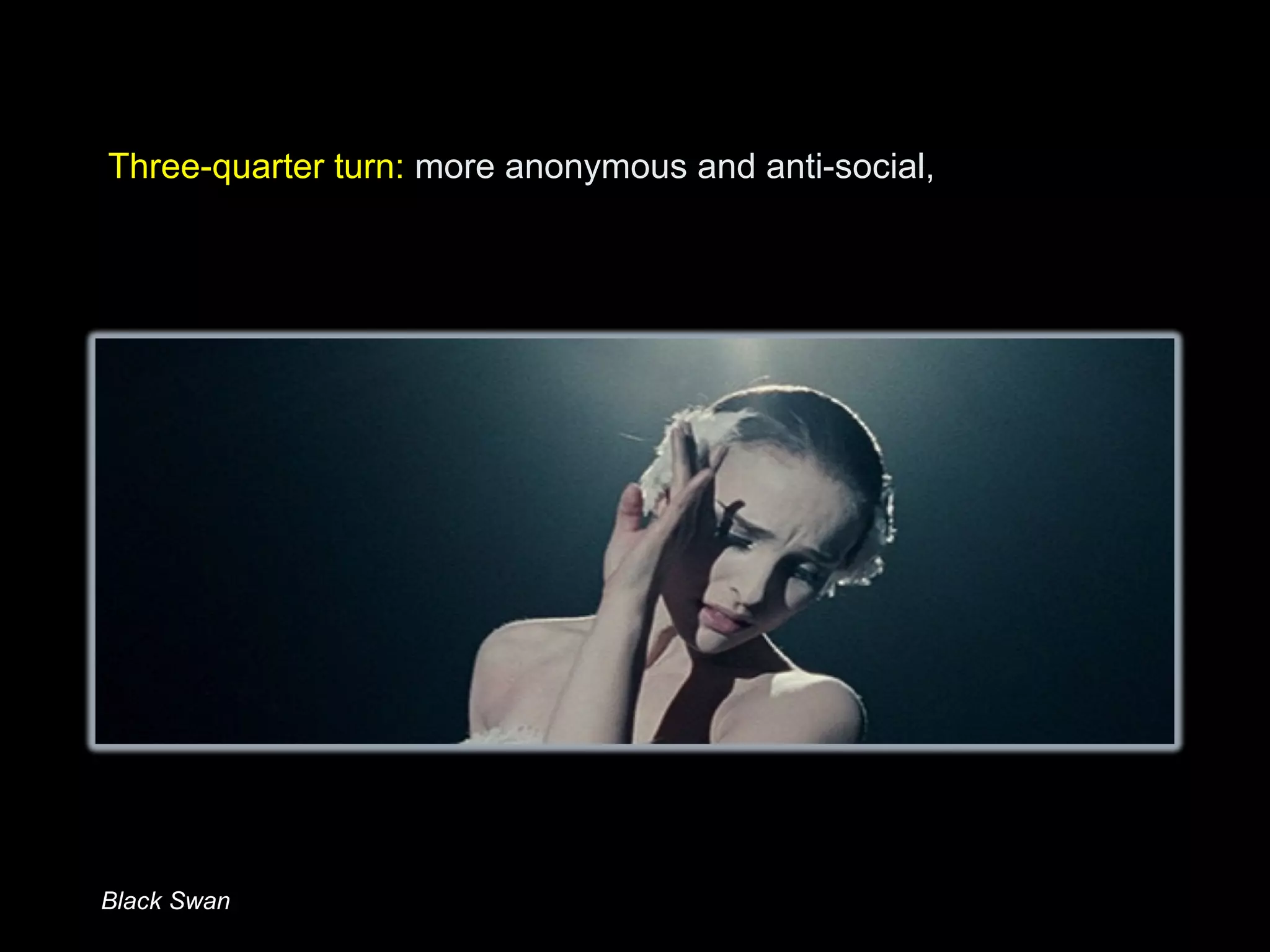 Three-quarter turn: more anonymous and anti-social,
Black Swan
 