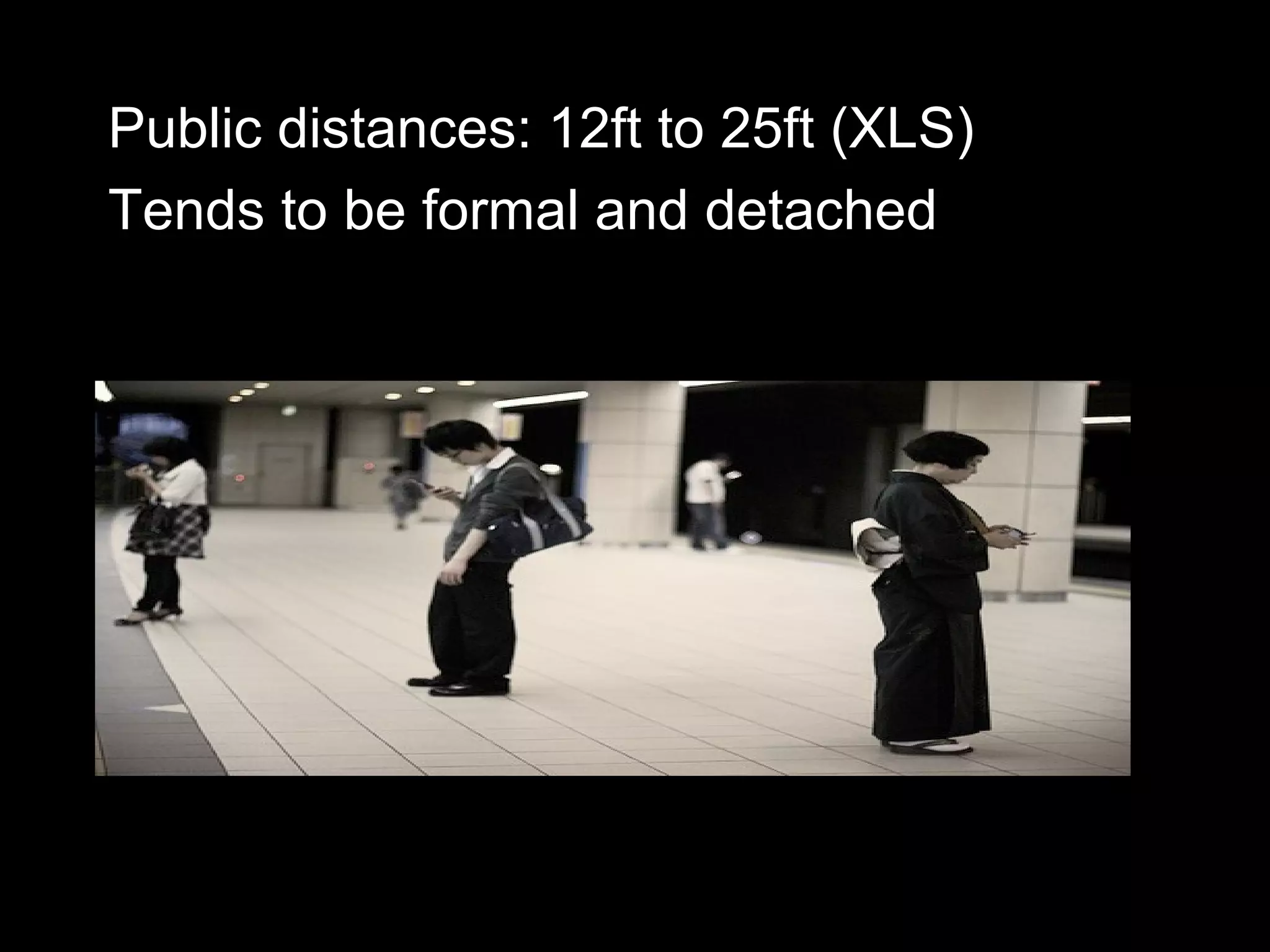 Public distances: 12ft to 25ft (XLS)
Tends to be formal and detached
 