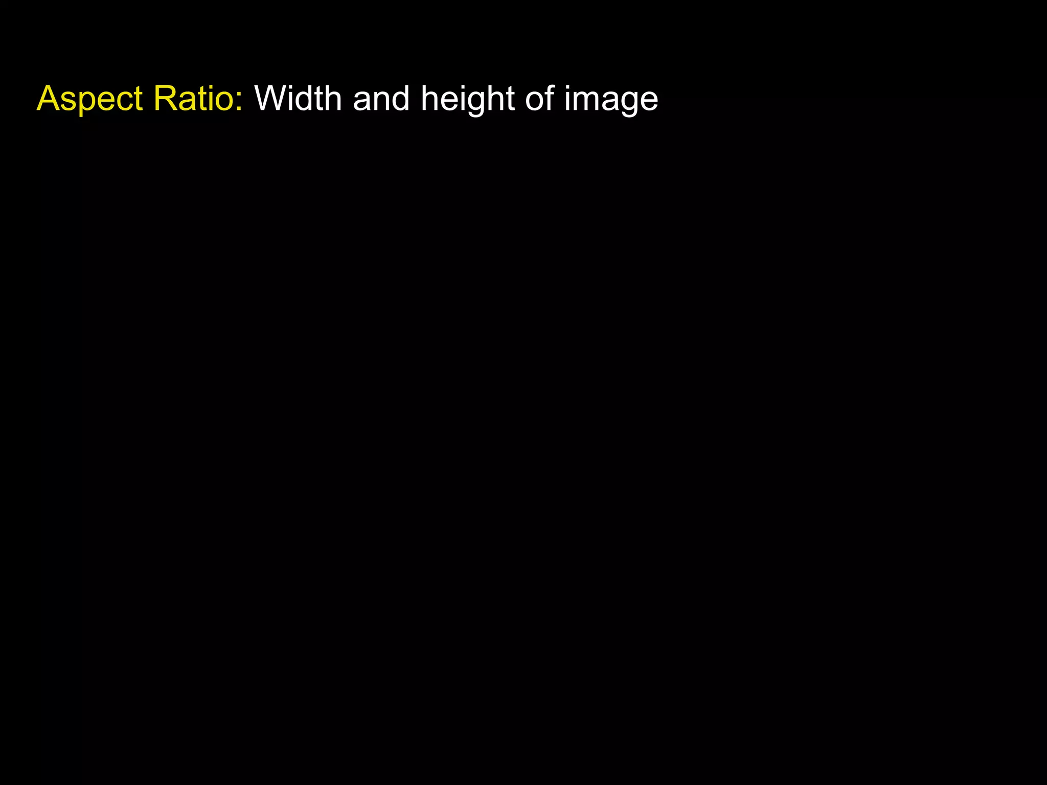 Aspect Ratio: Width and height of image
 