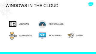WINDOWS IN THE CLOUD
LICENSING PERFORMANCE
MANAGEMENT MONITORING SPEED
 