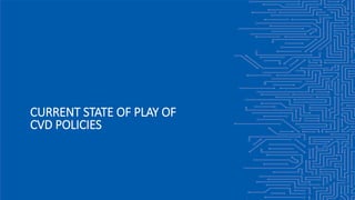 CURRENT STATE OF PLAY OF
CVD POLICIES
 