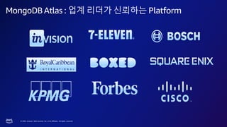 © 2023, Amazon Web Services, Inc. or its affiliates. All rights reserved.
MongoDB Atlas : 업계 리더가 신뢰하는 Platform
 