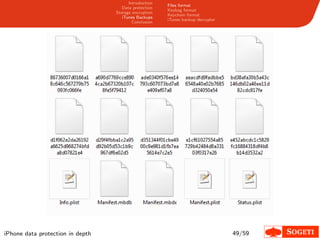 Introduction
                                                       Files format
                                     Data protection
                                                       Keybag format
                                  Storage encryption
                                                       Keychain format
                                     iTunes Backups
                                                       iTunes backup decrypter
                                          Conclusion




iPhone data protection in depth                                                  49/59
 