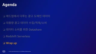 © 2023, Amazon Web Services, Inc. or its affiliates. All rights reserved.
❏
❏ / /
❏ Datashare
❏ Redshift Serverless
❏ Wrap up
Agenda
 