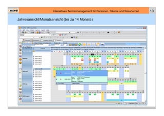 Interaktives Terminmanagement für Personen, Räume und Ressourcen   10

Jahresansicht/Monatsansicht (bis zu 14 Monate)
 