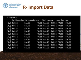 > is.na(SOC)
Id UpperDepth LowerDepth SOC Lambda tsme Region
[1,] FALSE FALSE FALSE FALSE FALSE FALSE FALSE
[2,] FALSE FALSE FALSE FALSE FALSE FALSE FALSE
[3,] FALSE FALSE FALSE FALSE FALSE FALSE FALSE
[4,] FALSE FALSE FALSE FALSE FALSE FALSE FALSE
[5,] FALSE FALSE FALSE FALSE FALSE FALSE FALSE
[6,] FALSE FALSE FALSE FALSE FALSE FALSE FALSE
[7,] FALSE FALSE FALSE FALSE FALSE FALSE FALSE
[8,] FALSE FALSE FALSE FALSE FALSE FALSE FALSE
[9,] FALSE FALSE FALSE FALSE FALSE FALSE FALSE
[10,] FALSE FALSE FALSE FALSE FALSE FALSE FALSE
...
 