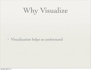 Why Visualize


             ✦      Visualization helps us understand




Saturday, March 9, 13
 