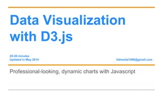 Data Visualization
with D3.js
20-30 minutes
Updated in May 2014 falmeida1988@gmail.com
Professional-looking, dynamic charts with Javascript
 
