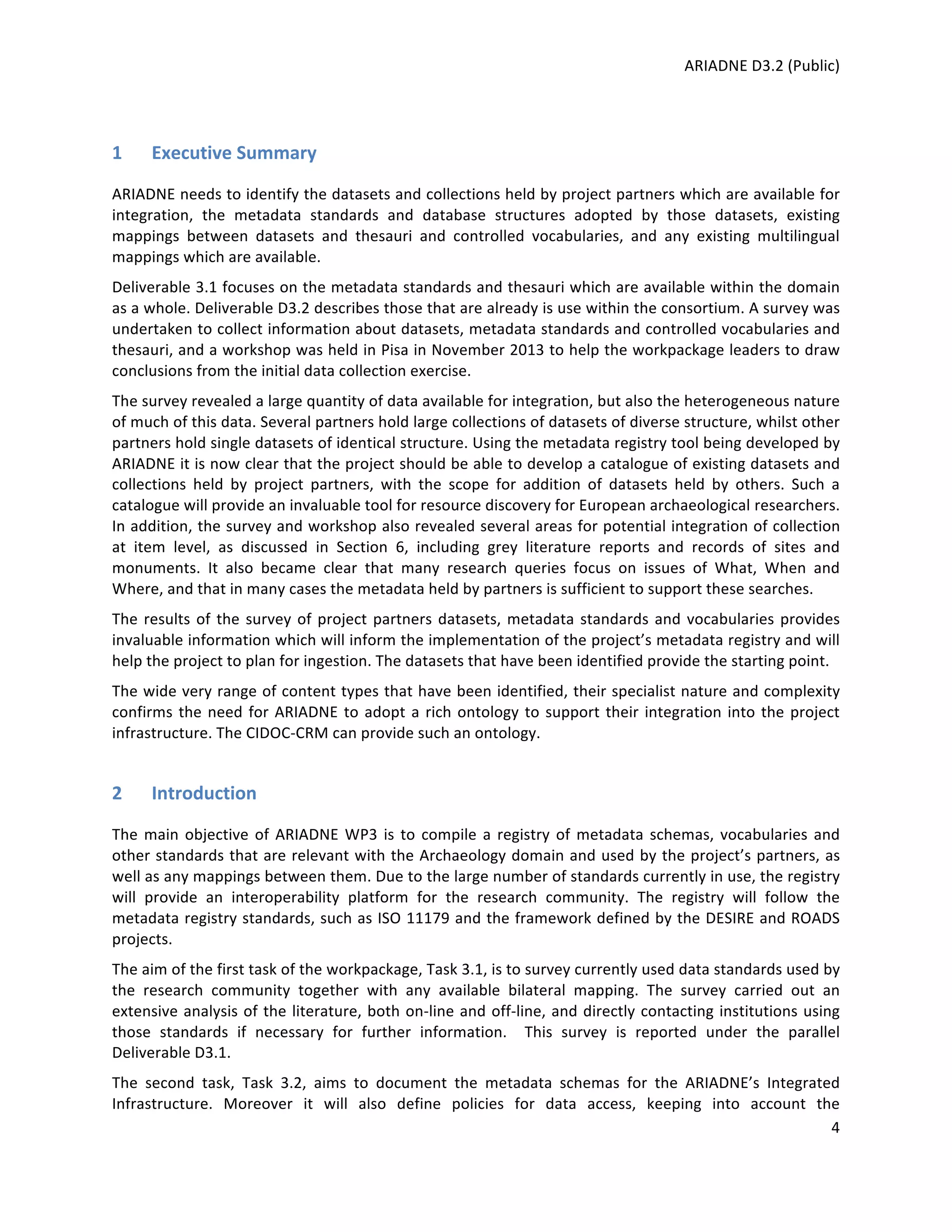 ARIADNE: Report on project metadata standards and thesauri in use | PDF