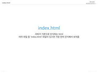 Songyi Lim www.attrs.co.kr
index.html
index.html
서버가 기본으로 인식하는 html
여러 파일 중 ‘index.html’ 파일이 있으면 가장 먼저 인식해서 보여줌
 