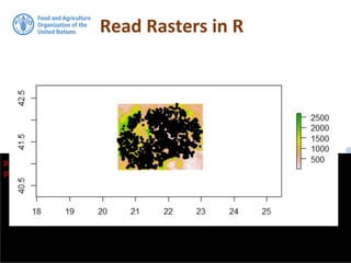 So lets do a quick plot of this raster and overlay
the point locations
Read Rasters in R
plot(mac.dem)
points(points, pch = 20)
 
