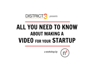 ALL YOU NEED TO KNOW
ABOUT MAKING A
VIDEO FOR YOUR STARTUP
presents
a workshop by
 