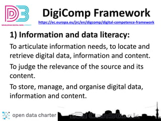 1) Information and data literacy:
To articulate information needs, to locate and
retrieve digital data, information and co...