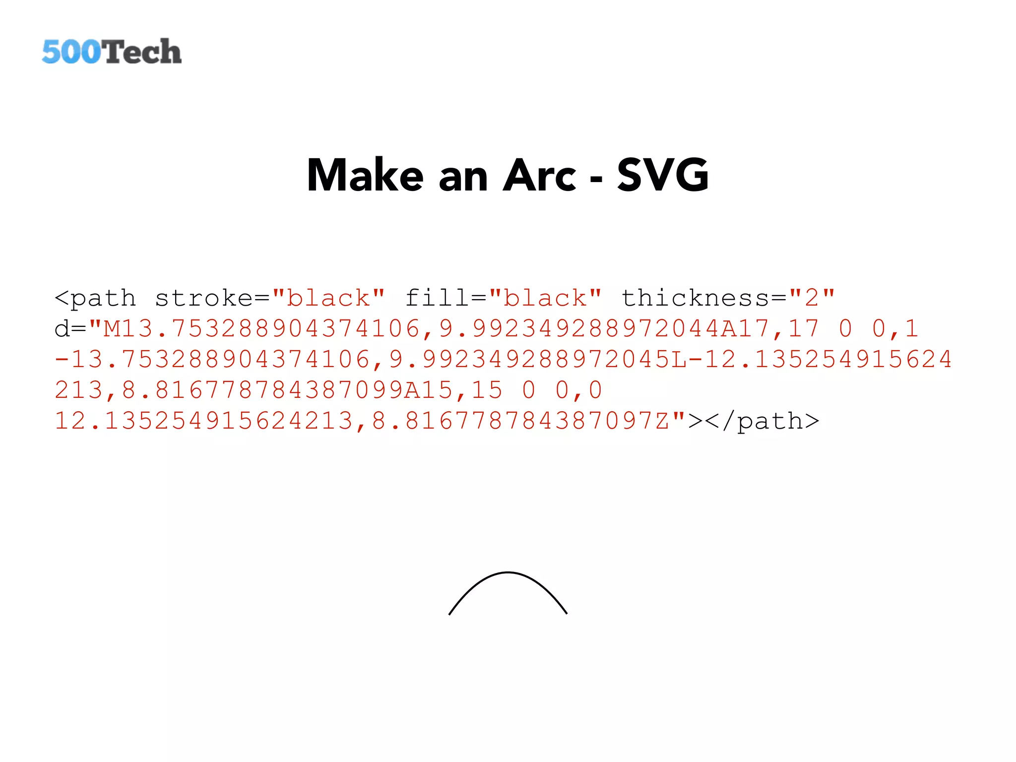 Make an Arc - SVG
<path stroke="black" fill="black" thickness="2"
d="M13.753288904374106,9.992349288972044A17,17 0 0,1
-13.753288904374106,9.992349288972045L-12.135254915624
213,8.816778784387099A15,15 0 0,0
12.135254915624213,8.816778784387097Z"></path>
 