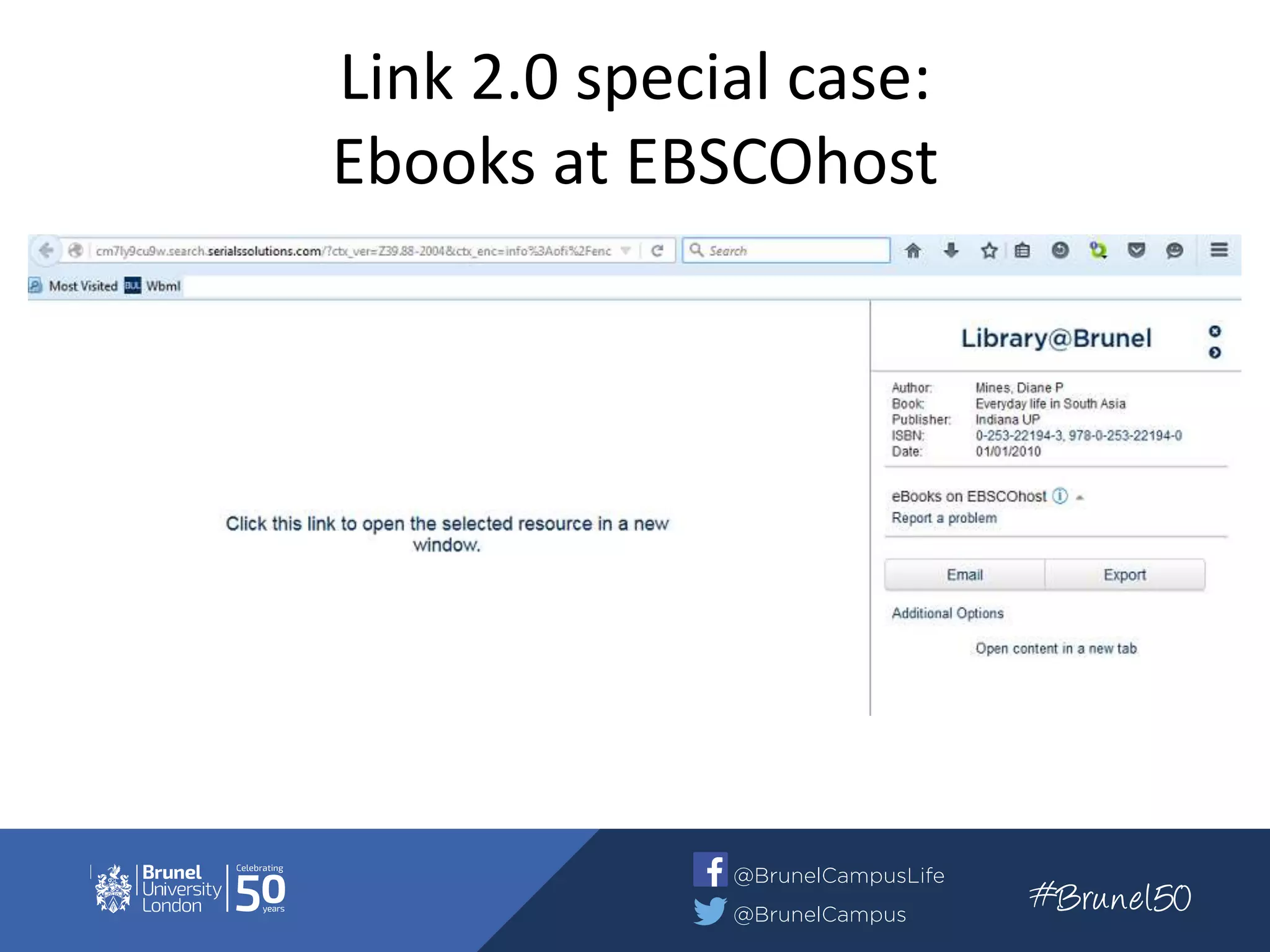 Link 2.0 special case:
Ebooks at EBSCOhost
 
