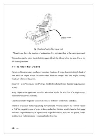 8 | P a g e
Fig 4: location of seat cushion in a car seat
Above figure shows the location of seat cushion. It is also acco...