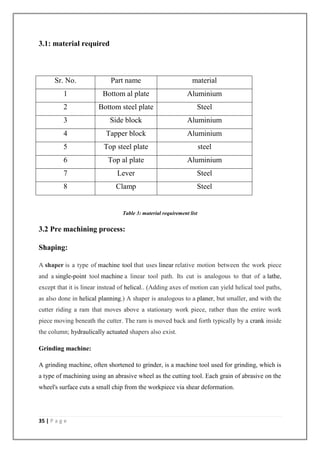 35 | P a g e
3.1: material required
Sr. No. Part name material
1 Bottom al plate Aluminium
2 Bottom steel plate Steel
3 Si...