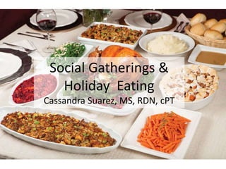 Social Gatherings &
Holiday Eating
Cassandra Suarez, MS, RDN, cPT
 