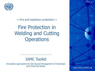 TRP 2
Fire Protection in Welding
and Cutting Operations
IAMC Toolkit
Innovative Approaches for the Sound
Management of Chemicals and Chemical Waste
 