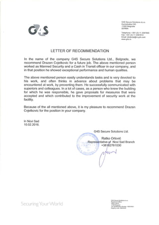 G4S Letter of Recommendation