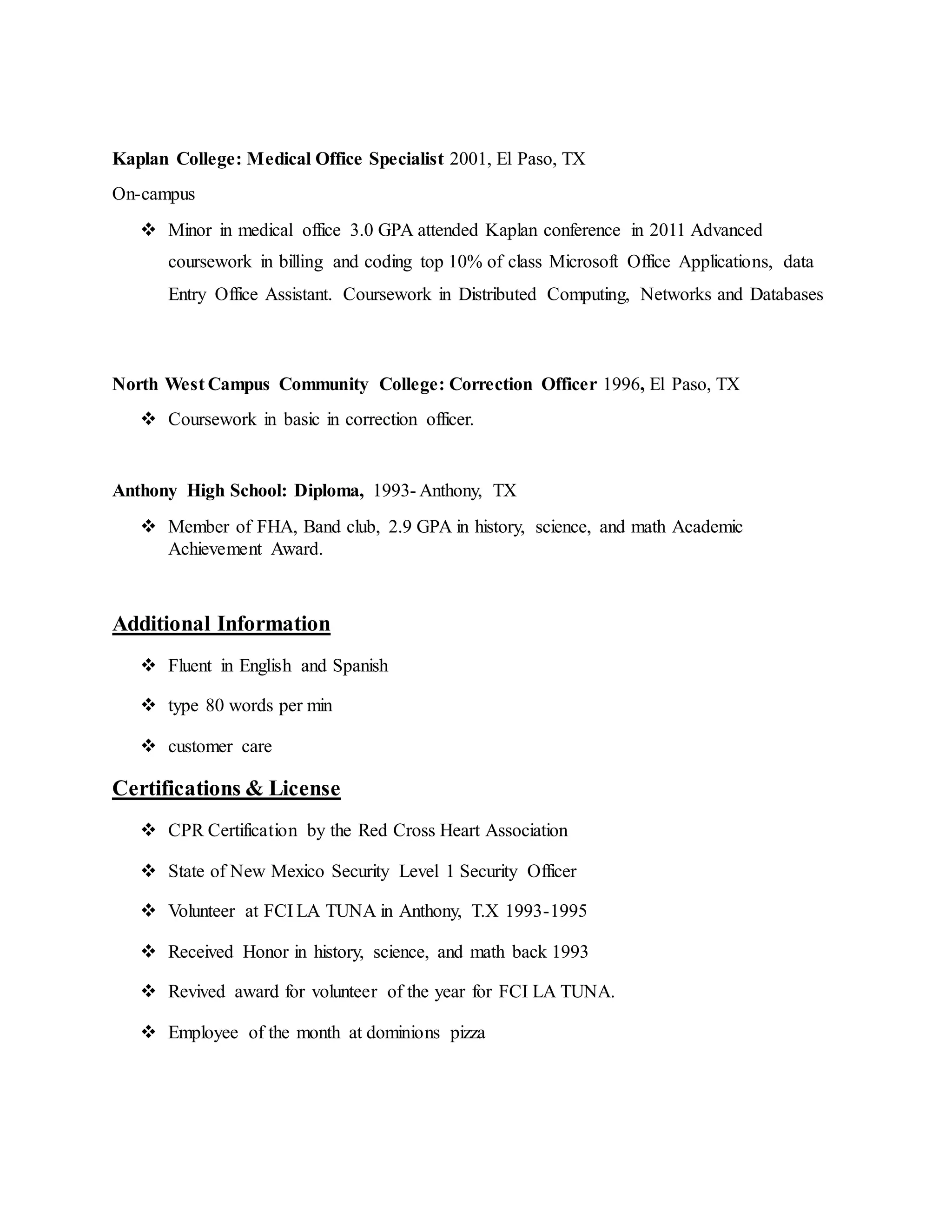 Resume of Mary | DOCX