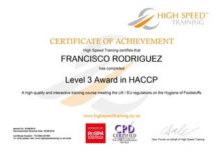 FLT HACCP LEVEL 3 Certificate
