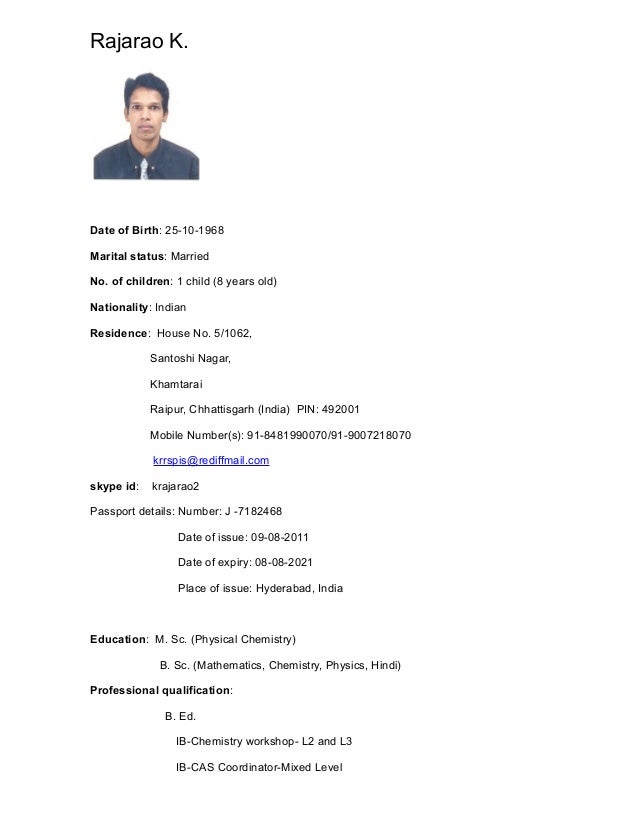 Marital Status In Resume