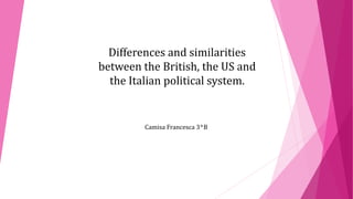 Differences and similarities
between the British, the US and
the Italian political system.
Camisa Francesca 3^B
 