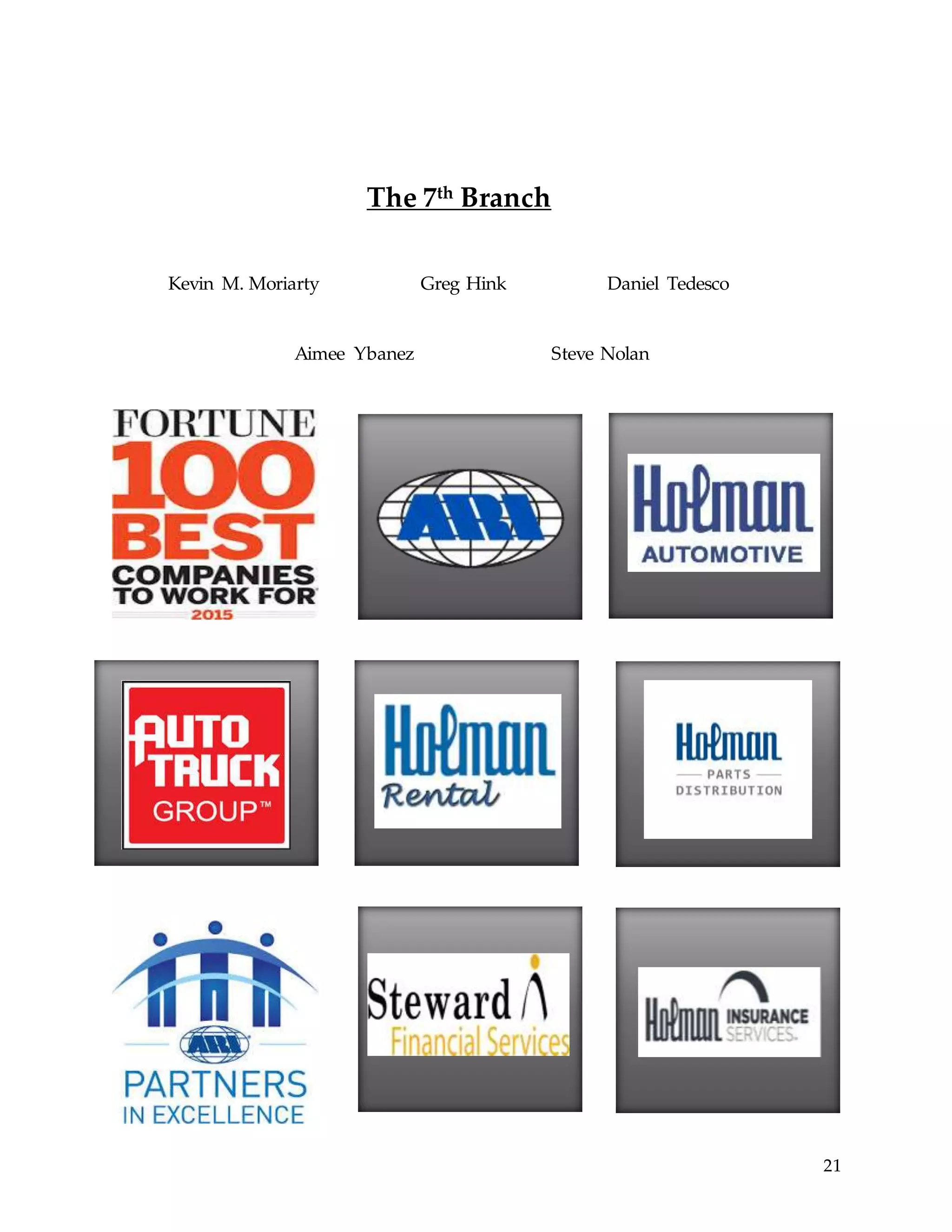 21
The 7th Branch
Kevin M. Moriarty Greg Hink Daniel Tedesco
Aimee Ybanez Steve Nolan
 