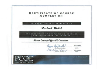 Certificate of Course Completion Sub Behavior Training