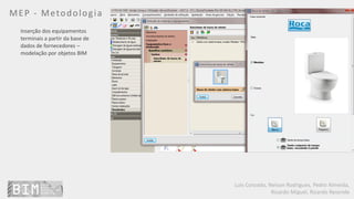 Luís Coroado, Nelson Rodrigues, Pedro Almeida,
Ricardo Miguel, Ricardo Resende
MEP - Metodologia
Inserção dos equipamentos
terminais a partir da base de
dados de fornecedores –
modelação por objetos BIM
 