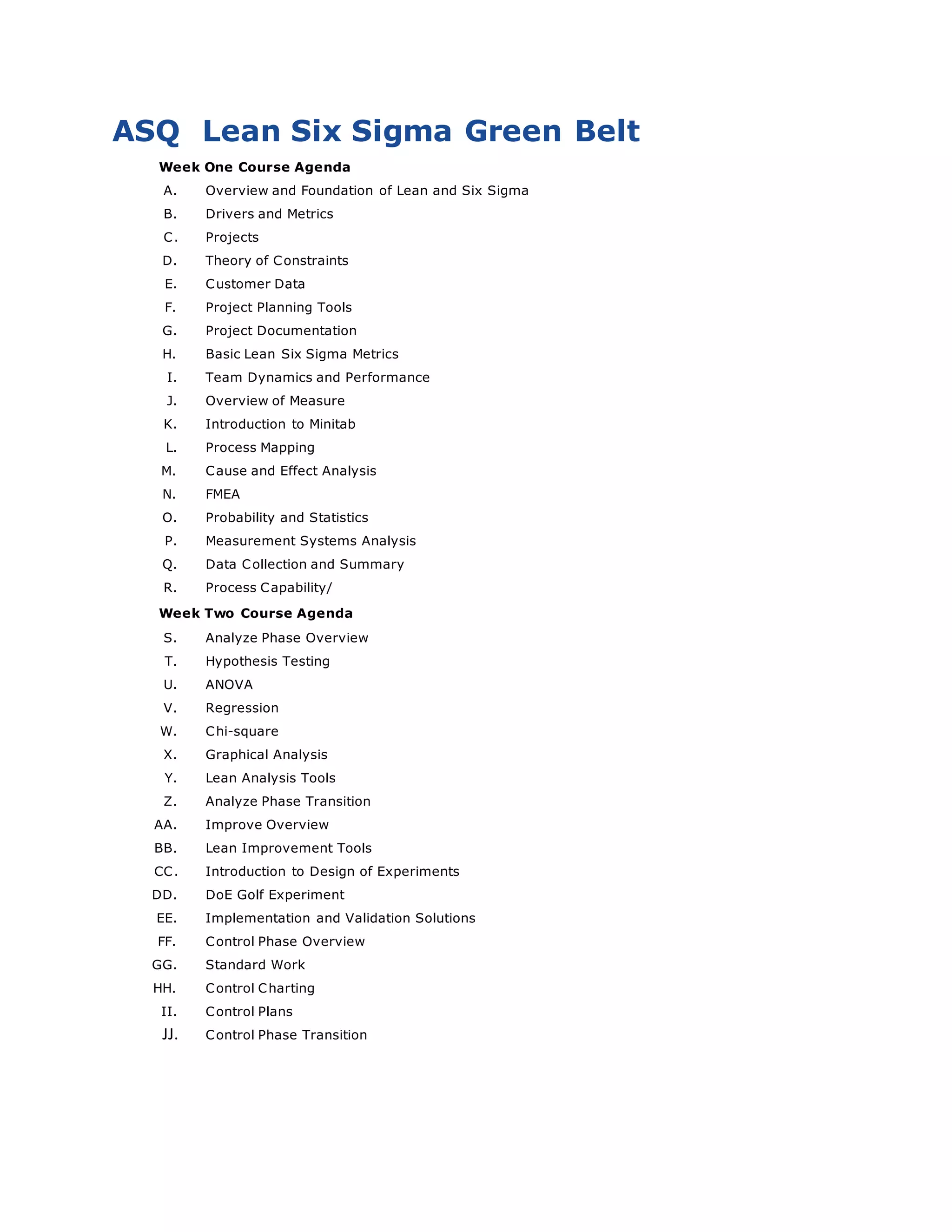 Villanova University Lean Six Sigma Villanova lean six sigma curriculm | PDF