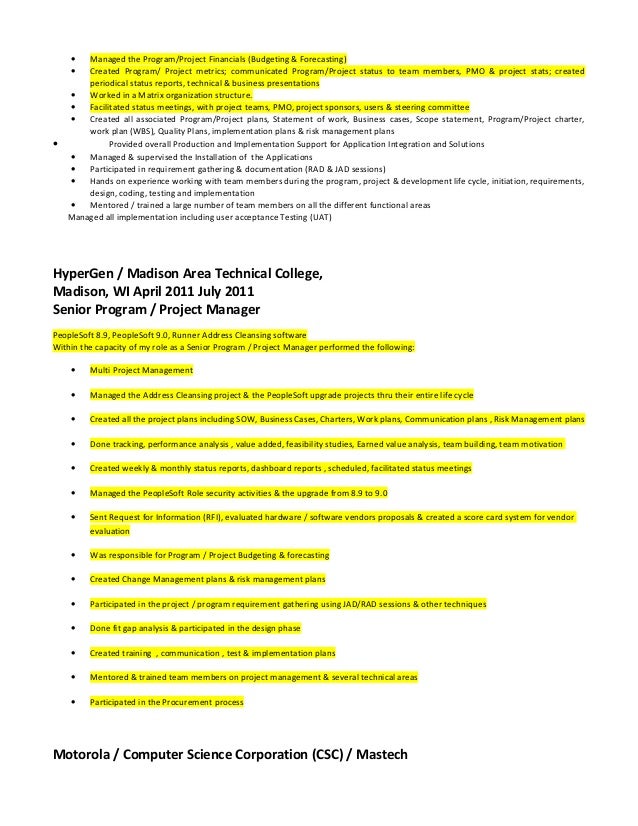 program manager sample resume