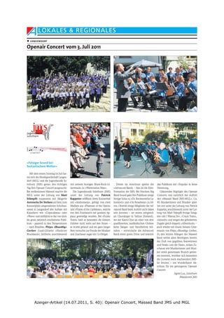 Azeiger-Artikel (14.07.2011, S. 40): Openair Concert, Massed Band JMS und MGL
 