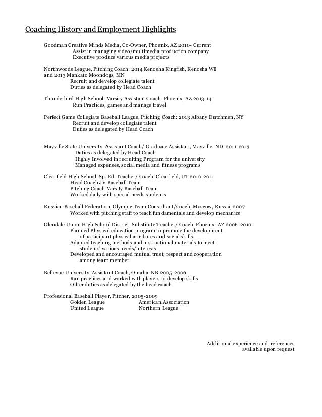 Resume Sample Resume Professional Baseball 2014 mark goodman resume package
