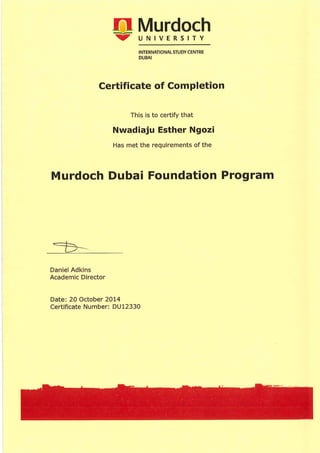 Esther MDFP Certificate