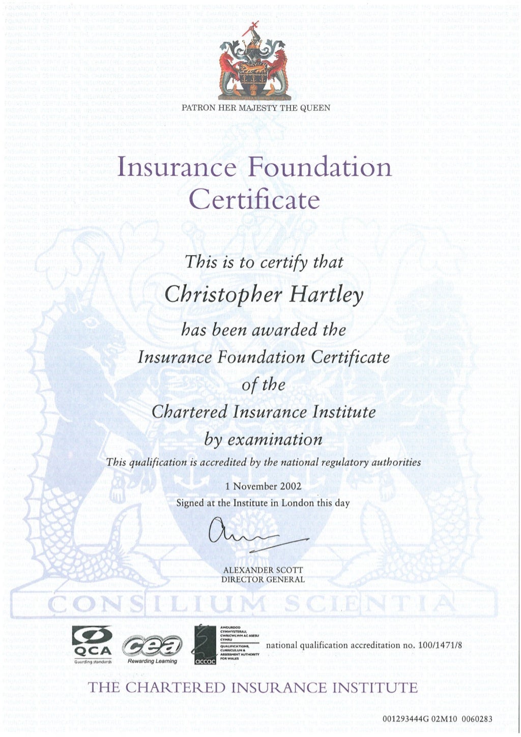 2002 INSURANCE FOUNDATION CERT