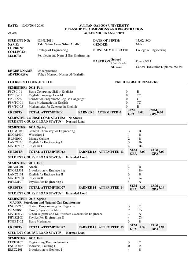 student transcript