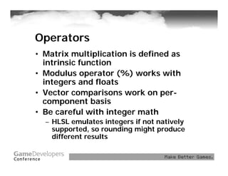 Intrinsic Operators Mastering D3DX Effects and DirectX 9 HLSL for Game Development | PDF