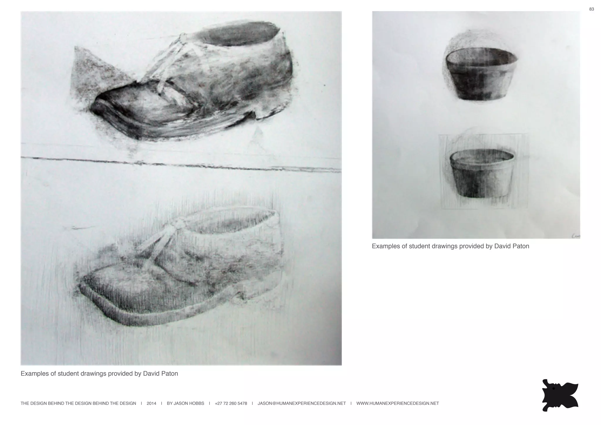 THE DESIGN BEHIND THE DESIGN BEHIND THE DESIGN | 2014 | BY JASON HOBBS | +27 72 260 5478 | JASON@HUMANEXPERIENCEDESIGN.NET | WWW.HUMANEXPERIENCEDESIGN.NET
83
Examples of student drawings provided by David Paton
Examples of student drawings provided by David Paton
 