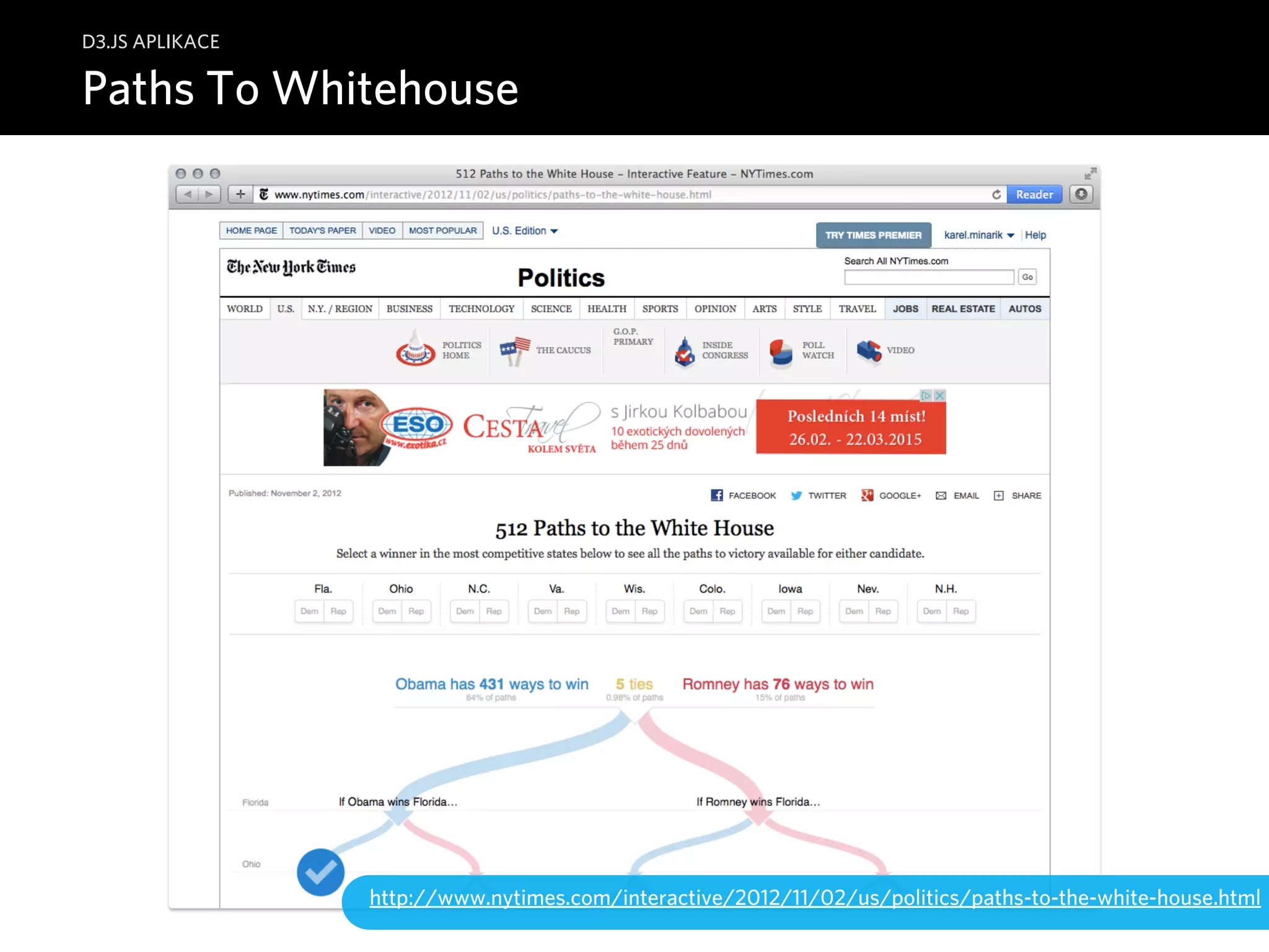 D3.JS APLIKACE 
Paths To Whitehouse 
http://www.nytimes.com/interactive/2012/11/02/us/politics/paths-to-the-white-house.html 
 