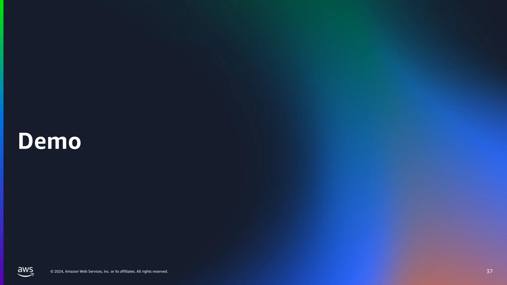 © 2024, Amazon Web Services, Inc. or its affiliates. All rights reserved.
Demo
37
 