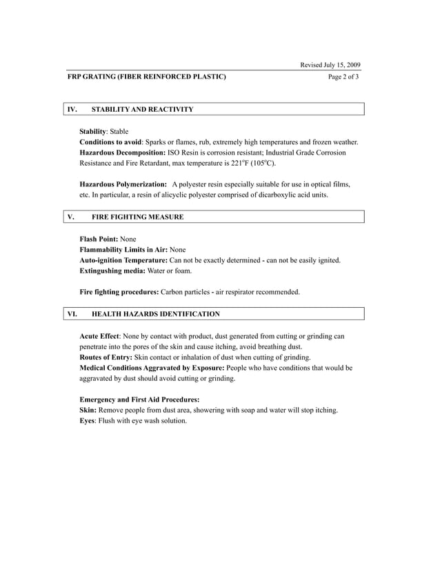 Frp grating msds PDF