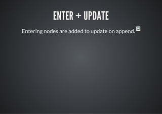 ENTER + UPDATE
Entering nodes are added to update on append.
 