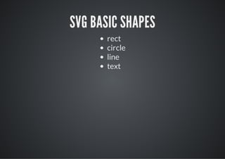 SVG BASIC SHAPES
       rect
       circle
       line
       text
 